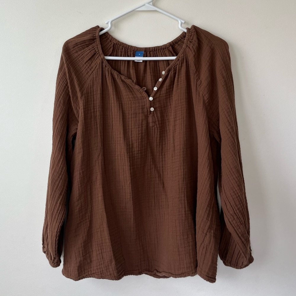 Old Navy Brown Gauzy Peasant Blouse size medium